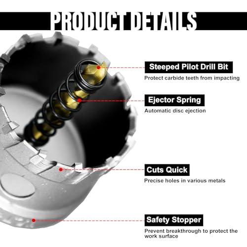 SALI 1-7/8" (48mm) TCT Hole Saw Kit Tungsten Carbide Tipped Hole Saw Drill Bit with Titanium-Plated Pilot Drill bit for Metal, Stainless Steel, Iron, Wood, Plastic - size: 1-7/8"