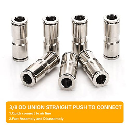 3/8 Union Straight Push to connect fittings Stainless Steel Pneumatic Push Connectors,CEKER 3/8" x 3/8" OD Tube Quick Connect Fittings Air Line Fittings for 3/8 inch Tube 2Pack - size: 3/8" OD, style: STRAIGHT