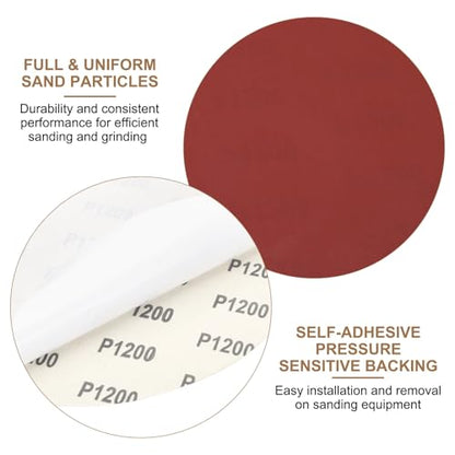 uxcell 12pcs 10-Inch PSA Sanding Discs, 1200 Grits Aluminum Oxide Self Adhesive Stick Back Sandpapers, No-Hole Round Wet/Dry Sander Papers, Sand Auto Car Paint, Wood, Metal - size: 1200 Grits