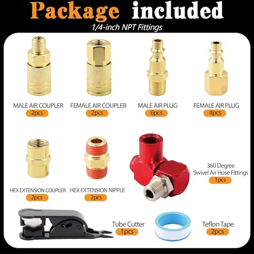 22 PCS 1/4" NPT Air Compressor Coupler & Plug Kit Air Hose Fitting - size: Copper-plated alloy