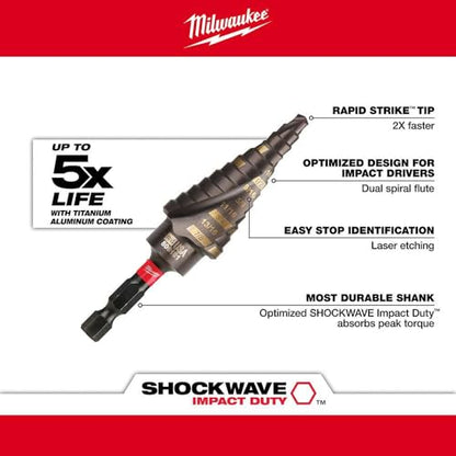 Milwaukee 48-89-9254 SHOCKWAVE High Speed Steel Impact Duty Step Bit 3 pc Set