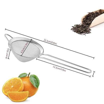 9 Pack Fine Mesh Strainer, OLULU Stainless Steel Cocktail Strainer Set with Handle for Tea, Coffee, Juice – Dishwasher Safe