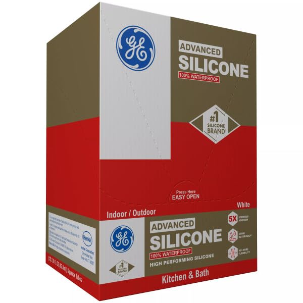 GE Advanced Silicone Caulk for Kitchen & Bathroom, White, 2.8 fl oz Tube, 12 Pack - 100% Waterproof Silicone Sealant, 5X Stronger Adhesion, Shrink & Crack Proof - size: 2.8 fl oz (12 Pack), style: White