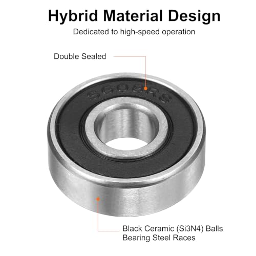 uxcell 608-2RS Hybrid Ceramic Deep Groove Ball Bearings 8x22x7mm Si3N4 Silicon Nitride Balls Steel Rings Double Sealed Bearing for Motors, CNC Spindles (ABEC5) - size: 608-2RS