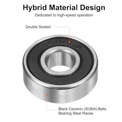uxcell 608-2RS Hybrid Ceramic Deep Groove Ball Bearings 8x22x7mm Si3N4 Silicon Nitride Balls Steel Rings Double Sealed Bearing for Motors, CNC Spindles (ABEC5) - size: 608-2RS