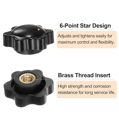 HARFINGTON 6pcs Star Knobs M6 Female Thread 25mm 6-Point Plastic Head Brass Insert Non-Through Hole Screw-in Threaded Hand Knob Clamping Handle, Black - color: Black, size: M6 x 25mm