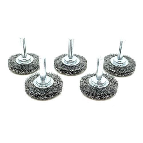 Benchmark Abrasives 1-1/2 Inch Grinder Mounted Crimped Wire Wheel for Drill with 1/4" Shank, Steel Brush for Rust Removal, Cleaning, Deburring on Cast Iron, Steel Rotary Tools (5 Pack) - Carbon Steel