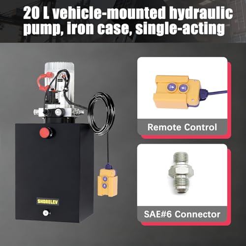 12V DC Single Acting Hydraulic Power Unit, 20L Iron Reservoir, 3000 PSI for Dump Trailers, Tow Trucks, Construction Equipment, Heavy Duty Applications - color: Black, size: 12V DC 21QT Iron
