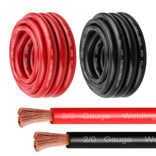 MOOKEERF 2/0 Gauge Battery Cable - 10FT Red + 10FT Black 2/0 AWG Welding Cable Flexible Stranded Oxygen-Free Pure Copper Wire for Automotive, Battery, Inverter, Solar, Marine and Generator - color: 10ft Black + 10ft Red, size: 2/0AWG