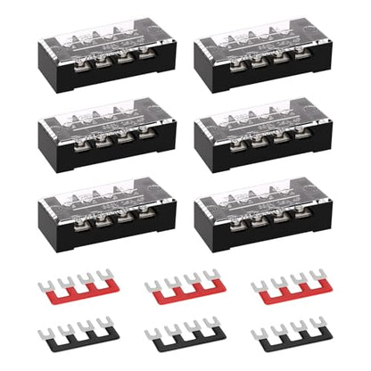 APIELE 25A Screw Terminal Block Covered 4 Position Dual Row 4 Position Pre-Insulated Terminal Barrier Strip (6PCS 25A 4P+ 6PCS Wiring Strips)