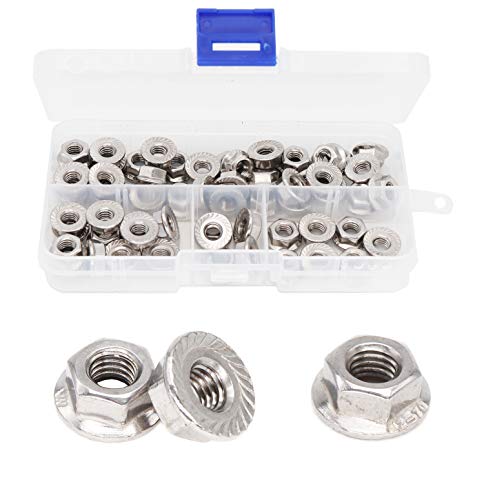 cSeao 60pcs M6 1.0mm Pitch Serrated Flange Hex Lock Nuts 304 Stainelss Steel - size: M6 60pcs