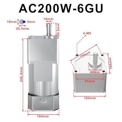 High Torque 200W Electric AC Gear Motor, 110V Reversible Gear Reducer Motor, Single-Phase Variable Speed Motor 75RPM Output Shaft Dia 18mm with AC Governor for Industry - size: 75RPM