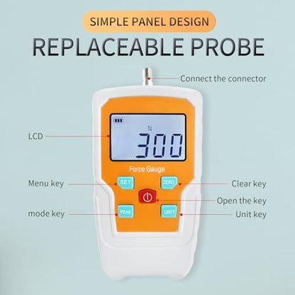 Digital Force Gauge Push and Pull Meter Dynamometer Tension Pressure Tester Thrust Meter Compression Load Plug Force Destructive Tests 300N/30kg/65lbf/1080Oz - size: 65LB 300N