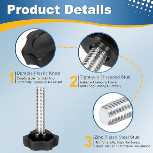 HARFINGTON 6Pcs Star Knob Handle M8 x 40mm Male Thread Metric Carbon Steel - size: M8 x 40mm