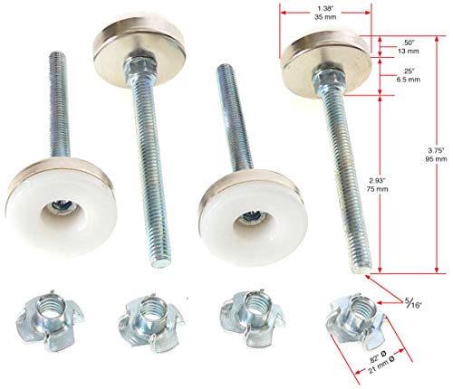 Tech Team #746 Furniture Leveling Feet – 3” Stem 5/16”-18 Thread Adjustable Glides with T-Nuts (Set of 4) – Heavy-Duty Levelers for Chairs, Tables, Cabinets & Work Benches