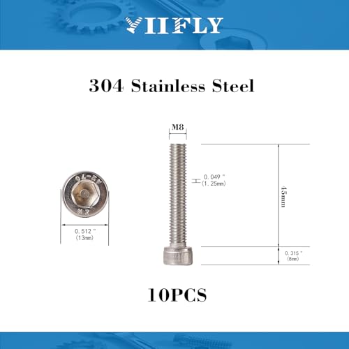 M8x1.25 x 45mm Socket Head Cap Screws Metric, 304 Stainless Steel (A2-70), Allen Socket Drive, Bright Finish, Full Machine Thread, Quantity 10 - size: M8 x 45mm(10PCS)