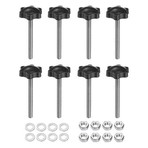 uxcell 8pcs Star Clamping Knobs with Nuts Washers, M6 x 60mm Metric 304 Stainless Steel Male Thread 32mm 6-Star Plastic Head, Threaded Stud Hand Knobs Handles Thumb Screws, Black - size: M6 x 60mm