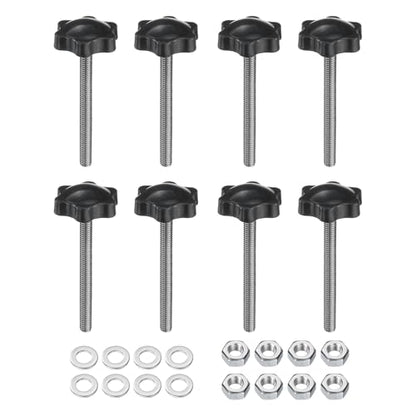 uxcell 8pcs Star Clamping Knobs with Nuts Washers, M6 x 60mm Metric 304 Stainless Steel Male Thread 32mm 6-Star Plastic Head, Threaded Stud Hand Knobs Handles Thumb Screws, Black - size: M6 x 60mm