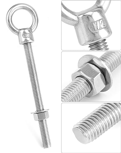 QWORK Machinery Eye Bolt with Shoulder, 5 Pack 1/2"x6" Long 316 Stainless Steel Marine Grade Thread Machinery Shoulder Lifting Ring Eye Bolts - color: 5 Pack - 316, size: 1/2" x 6"