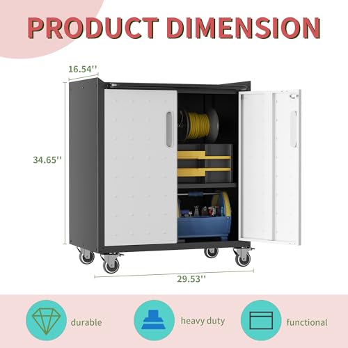 Garage Tool Storage Cabinet with Wheels & 2 Lockable Doors,Gray - color: Black/Gray, style: 2 doors with wheels