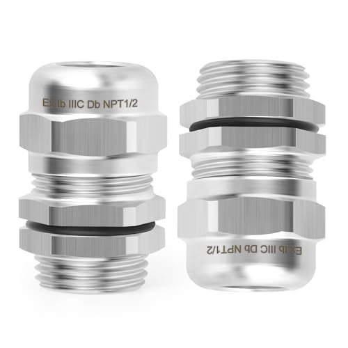 2pcs 1/2"NPT Stainless Steel Cable Gland, Metal Waterproof Cable Gland, Adjustable Cable Gland Protectors 8-12mm - color: With Nuts, size: 1/2"NPT