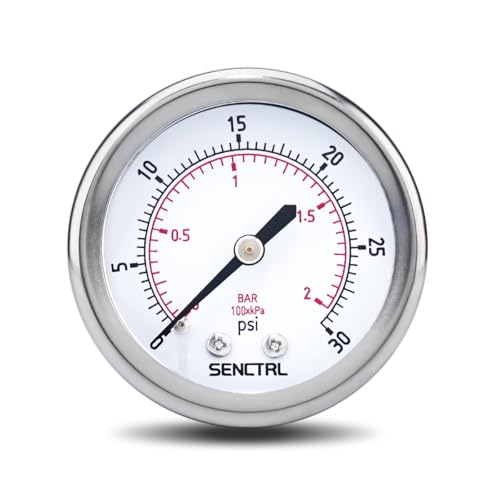 SENCTRL 0-30 Psi Low Pressure Gauge, 1/4" NPT Back Mount - size: 0-30Psi, style: Back Mount