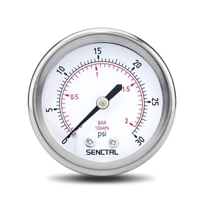 SENCTRL 0-30 Psi Low Pressure Gauge, 1/4" NPT Back Mount - size: 0-30Psi, style: Back Mount