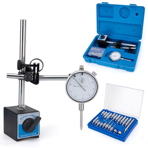 Dial Indicator with Magnetic Base 0-1.0" Precision Gauge, 0.001" Accuracy, Magnetic Dial Indicator Kit with Fine Adjustment for Machining, Maintenance, Inspection, DIY, Auto Repair (Blue, SAE 0-1")