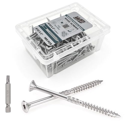 #10x2inch Stainless Steel Deck Screws 180 PCS Wood Screws with T25 Star Bit - size: #10*2"-180pcs