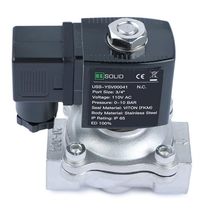 U.S. Solid 3/4" Stainless Steel Solenoid Valve -110V 120V AC, Normally Closed, 145 PSI Electric Valve for Water, Air, Diesel - size: 0.75 Inch