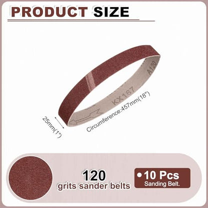 HARFINGTON 1 x 18 Inch Sanding Belts, 10 Pcs 120 Grits Aluminum Oxide Abrasive Belt Sander File Belt for Woodworking, Metal Polishing, Knife Sharpener - size: 1 x 18 Inch(120 Grit)