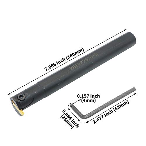 3/4" Internal Grooving Tool MGIVR2520-3 Boring Bar Lathe Turning Tool Holder 20mm Shank Grooving Cut-Off Cutter with 1PCS MGMN300 (3mm Width) Carbide Inserts for Metal CNC Machine Tools