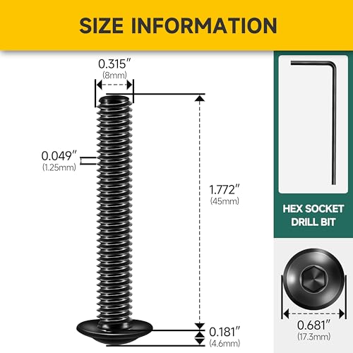 Mywish M8 x 45mm 20Pcs Flange Button Head Hex Socket Cap Screws Bolts, 304 Stainless Steel Furniture M8 x 1.25 Bolts Full Thread, Black Oxide & Hex Spanner - color: Black-M8, size: 45mm