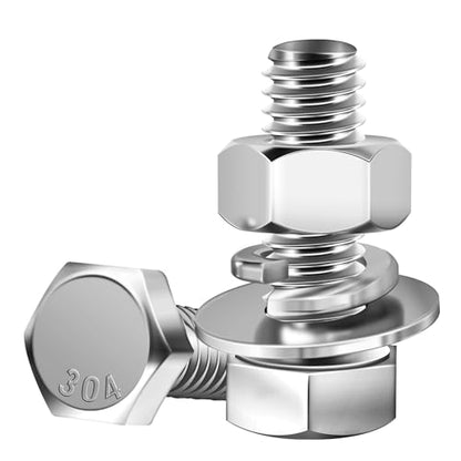Mywish (8 Sets) 3/8-16x1 Hex Head Assorted Screws Nuts and Bolts with Flat & Lock Washers, 304 Stainless Steel 18-8, Fully Threaded, 3/8 Bolt Metric Bolt Assortment - size: 3/8-16 x 1 (8 set)