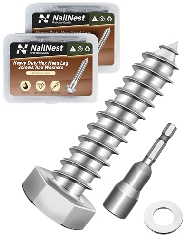 (2Box) 5/16" x 1-1/2" Hex Head Lag Screws Bolts with Flat Washers, 30Sets 304 Stainless Steel 18-8 Heavy Duty 5/16 Lag Bolts for Wood with Hex Socket - size: 5/16" x 1-1/2", style: 2-Box