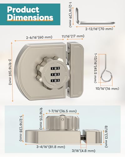 Cabinet Locks with Combination, 180° Sliding Closet Door Lock - color: Nickel