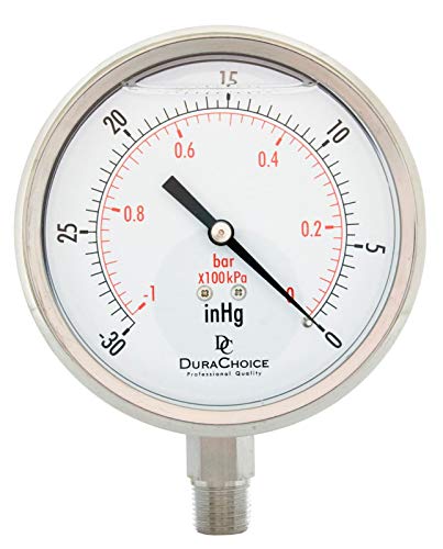 4" SS Oil Filled Vacuum Pressure Gauge, 3/8" NPT Lower Mount, 30HG/0PSI - size: [-30HG/0PSI]