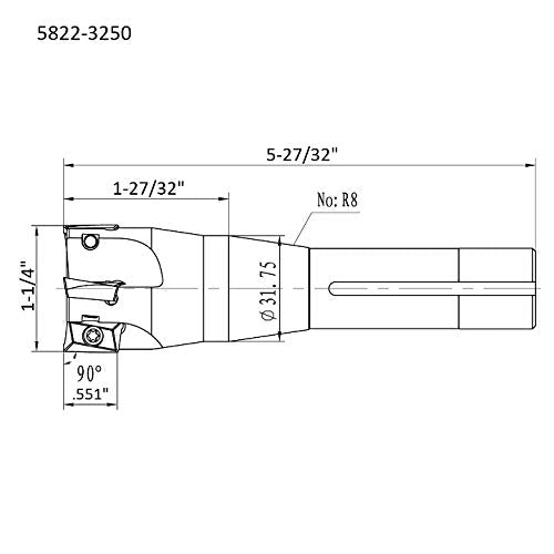 HHIP 5822-3250 90 Degree R8 Indexable End/Face Mill, 1-1/4" - size: 1-1/4 in, style: R8