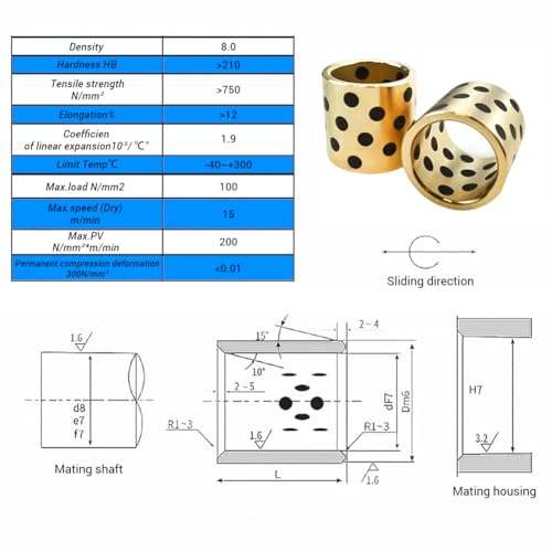 10Pcs Sleeve Bearings, 10mm Bore x 14mm OD x 32mm Length, Wrapped Oilless Self Lubricating Bushings Brass Graphite for Sliding Parts of Machinery - color: JDB 10*14*32