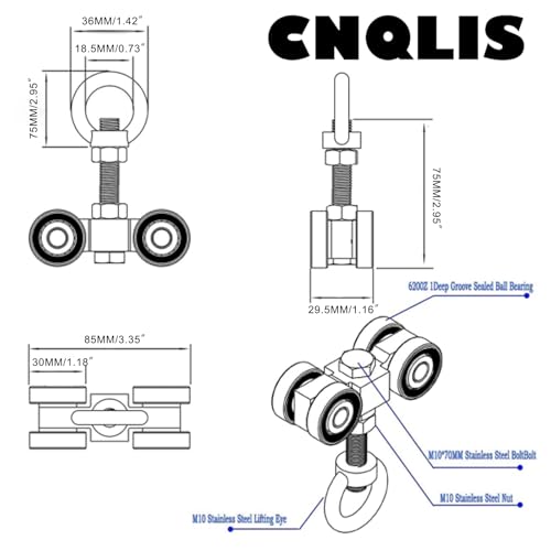 CNQLIS 4 Wheel Trolley Assembly Roller Trolley - style: Comes with ring eye nut