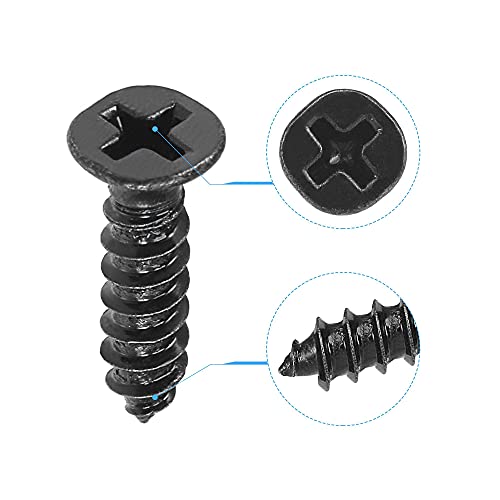 uxcell M4 x 16mm Wood Screws Phillips Flat Head Carbon Steel Self Tapping Screws Black 200pcs - size: M4 x 16mm