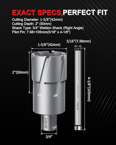Kolvoii TCT Annular Cutter 1‑5/8" Diameter x 2" Depth, Mag Drill Bit - size: 1-5/8" x 2"