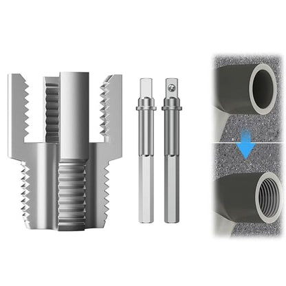 HUHAO Integrated Internal & External Pipe Threading Tool with 1/2'' & 3/4'' Dies, Electric Drill Compatible 2 in 1 Pvc Pipe Threader Kit, Dual-Function Pipe Thread Cutting Tool,1/2" - size: 1pc(1/2")