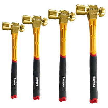 WEDO 4PCS Brass Ball Peen Hammer Set 12oz+16oz+24oz+32oz,Ball Pein Hammer with Fiberglass Handle,Brass, Die-Forged, Corrosion Resistant, DIN Standard - size: 4pcs