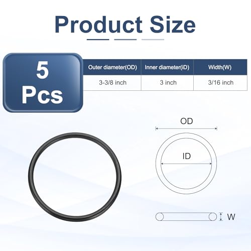 uxcell 5Pcs AS-337 O-Rings, Nitrile Rubber O-Rings 3" ID, 3-3/8" OD, 3/16" Width Round Sealing Gasket for Hydraulic Pneumatic Systems Sealing Repair (90 Durometer, Black) - size: 3" ID, 3/16" Width