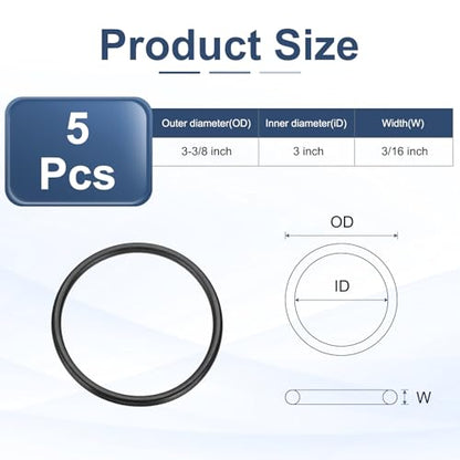 uxcell 5Pcs AS-337 O-Rings, Nitrile Rubber O-Rings 3" ID, 3-3/8" OD, 3/16" Width Round Sealing Gasket for Hydraulic Pneumatic Systems Sealing Repair (90 Durometer, Black) - size: 3" ID, 3/16" Width