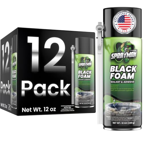 Sprayman Black Waterfall Foam Sealant - (12x12oz) Expanding Polyurethane Pond Foam Sealer, UV Resistant, Water Proof Spray for Landscape & Exterior, Straw Use, 12 Pack - size: 12 Pack