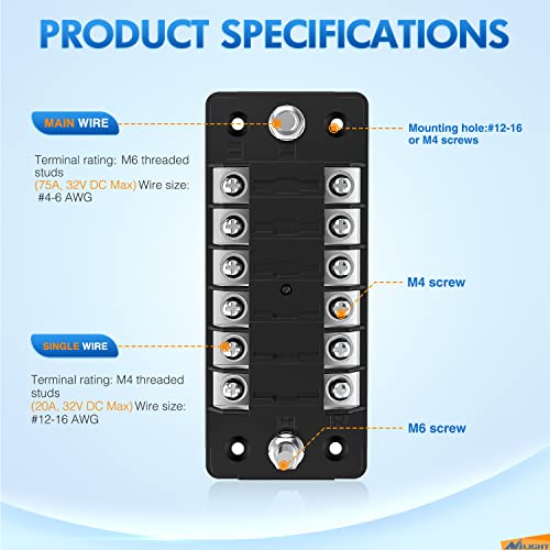 Nilight 6 Way Fuse Block with Negative Bus 12V Blade Fuse Holder ATC/ATO Standard Fuse Box Label Stickers Waterproof Cover Fuse Panel for Automotive Cars Trucks RVs Campers Vans, 2 Years Warranty - color: 6 Way Fuse Block