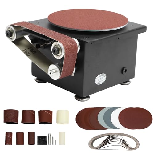 3 in 1 Mini Belt Disc Sander, 100W Electric Bench Sander with 7-Speed (4250-8500 RPM), Forward/Reverse Switch, 10 Abrasive Belts & 5.9in Sanding Disc, for Wood Metal Grinding