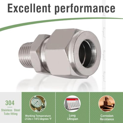 1/4 Compression Fitting, Stainless Steel 304 Tube Fittings, 1 Pc - size: NPT 1/4-1/2" O.D. 1 pc